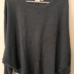 Anthropologie Black and Gray Crew Neck Sweater with Asymmetrical Hem